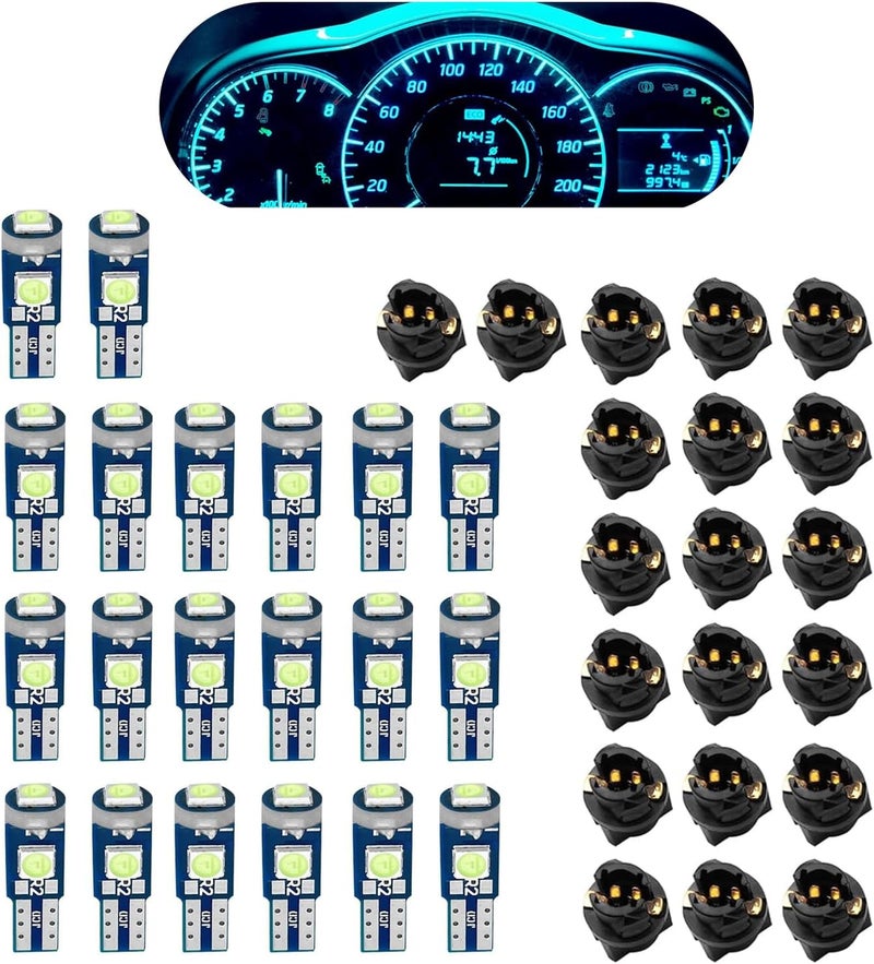 CyperFair 20 PCS LED Dash Bulbs, T5 3030-3SMD Plug-in Super Bright LED Bulb with Twist Lock Socket, No Flickering Shock and Water Proof Light, Universal Dash Instrument Lights Kit (Blue) - Image 1